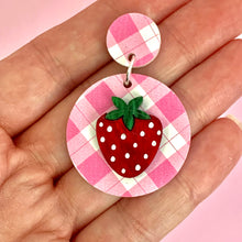 Load image into Gallery viewer, Pink Gingham Strawberry Earrings
