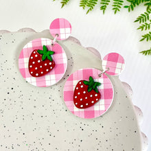 Load image into Gallery viewer, Pink Gingham Strawberry Earrings
