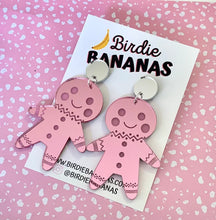 Load image into Gallery viewer, Pink Mirror Gingerbread Man Earrings
