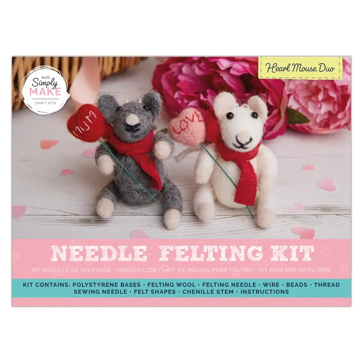 Simply Make: Needle Felting Craft Kit - Heart Mouse Duo Simply Make: Needle Felting Craft Kit - Heart Mouse Duo