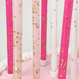 Tall Pink Tones Gold Glitter Birthday Candles