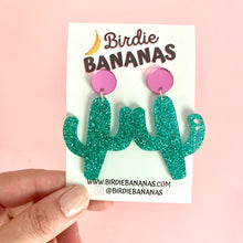 Load image into Gallery viewer, Glitter Cactus Earrings
