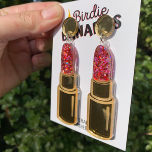 Glitter Lipstick Earrings