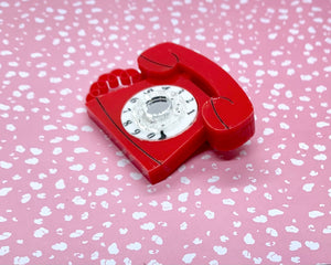 red acrylic telephone brooch