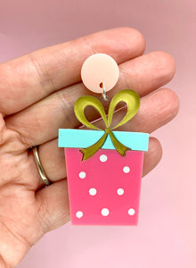pink mint and gold christmas earrings