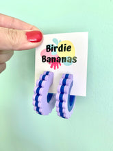 Load image into Gallery viewer, Scalloped Edge Hoop Earrings - Purple and Blue
