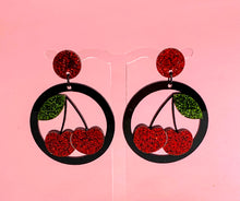 Load image into Gallery viewer, rockabilly cherry earrings
