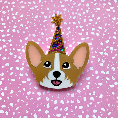 fawn corgi acrylic brooch