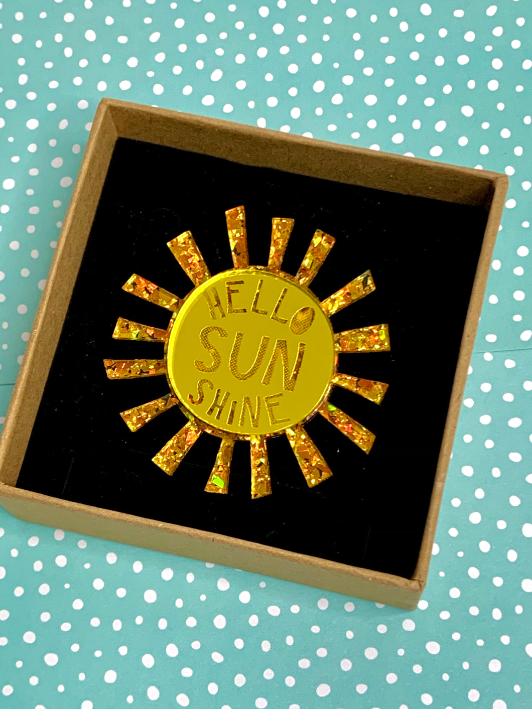 acrylic glitter sun brooch