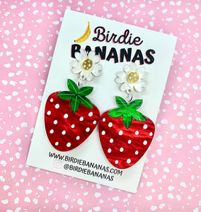 acrylic red strawberry statement earrings