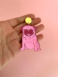 Pink Pug Earrings
