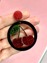 Load image into Gallery viewer, cherry fruit glitter earrings
