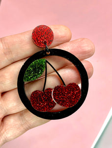 cherry fruit glitter earrings