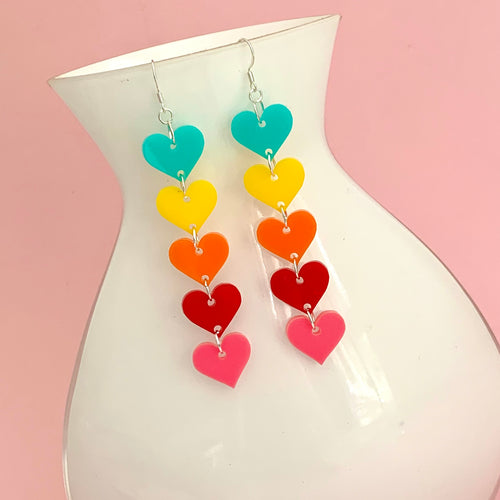 colourful rainbow heart earrings