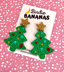 Green Glitter Christmas Tree Earrings