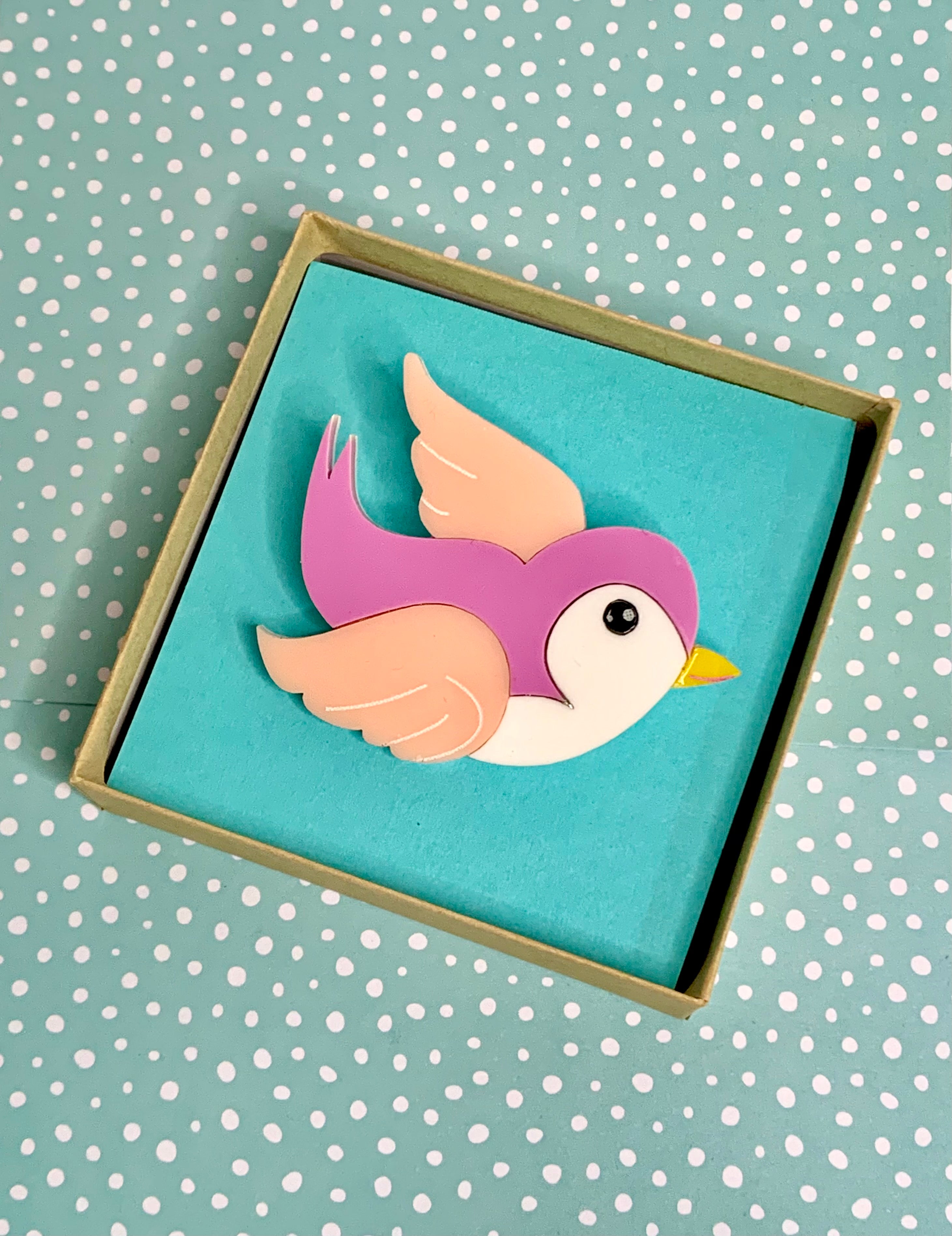 Classic Pink Bluebird Brooch