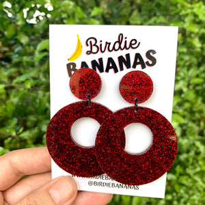 Deep Red Glitter Round Hoop Earrings