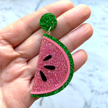 Load image into Gallery viewer, Glitter Watermelon Earrings

