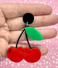 Load image into Gallery viewer, big cherry fruit earrings
