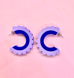 Scalloped Edge Hoop Earrings - Purple and Blue