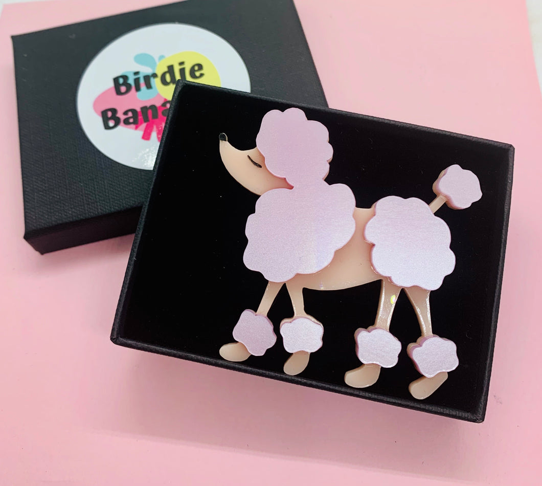 pink french poodle acrylic brooch